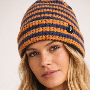 FP Movement Women's Stripe It Up Cool Down Beanie BNWT in the orange and blue